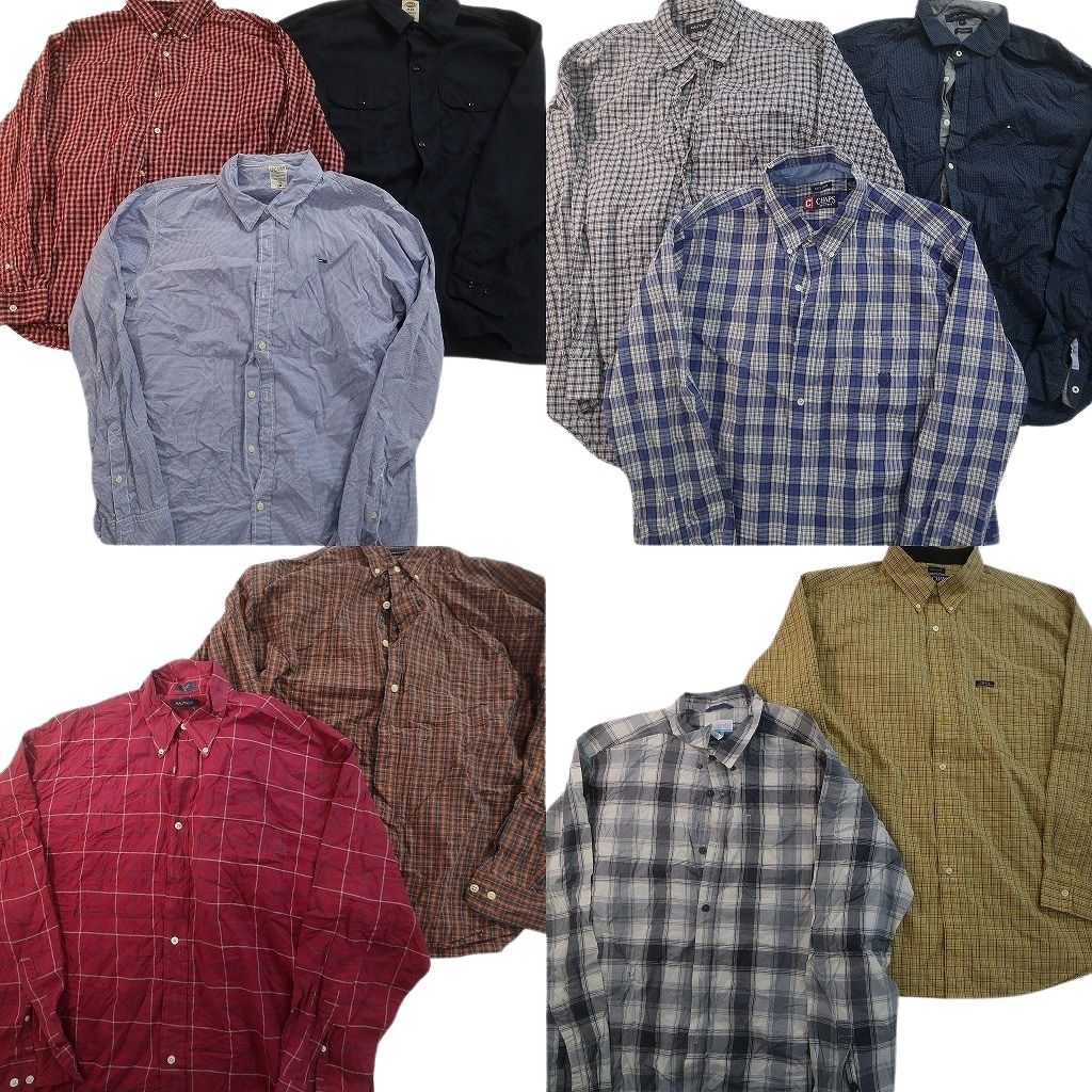 古着卸 まとめ売り ブランド 長袖シャツ 10枚セット ( メンズ XL ) ディッキーズ コロンビア ノーティカ チャップス トミー 中古 NE7843