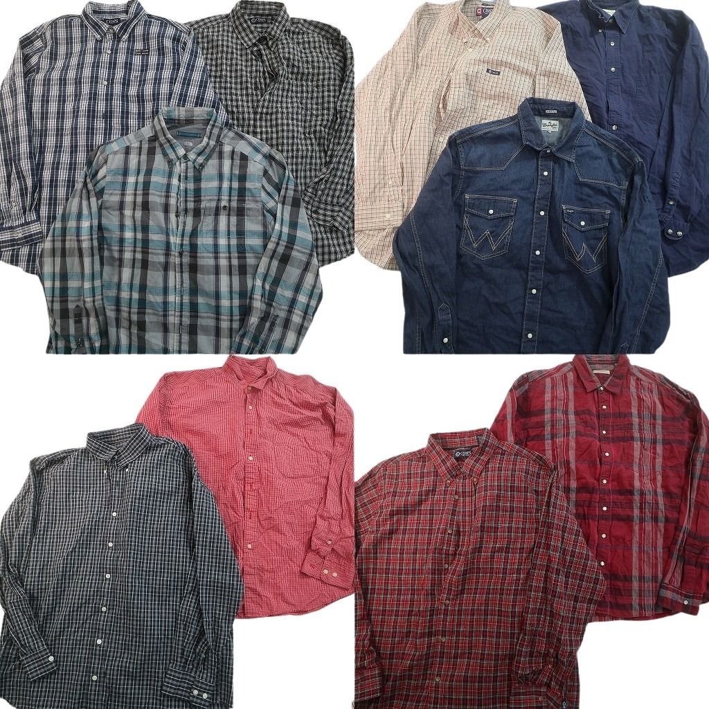 古着卸 まとめ売り ブランド 長袖シャツ 10枚セット ( メンズ XL ) バーバリー ノースフェイス ラングラー チャップス 中古 古着 NE7844