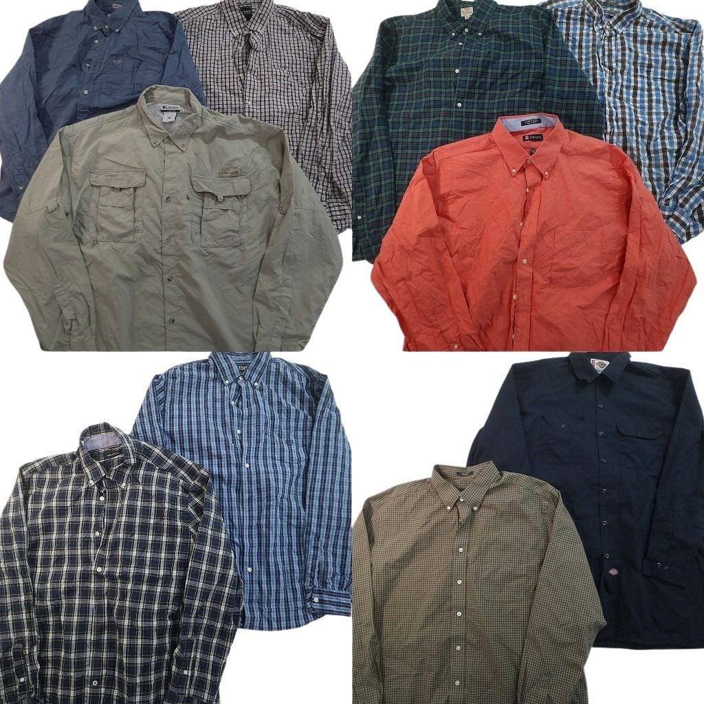 古着卸 まとめ売り ブランド 長袖シャツ 10枚セット ( メンズ XL ) ディッキーズ コロンビア J.CREW ホリスター 中古 古着 NE7846