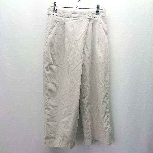 ◇ green label relaxing ストライプ柄 バックウエストゴム イドクロップドパンツ サイズ38 ライトグレー レディース E 【1404020017786】
