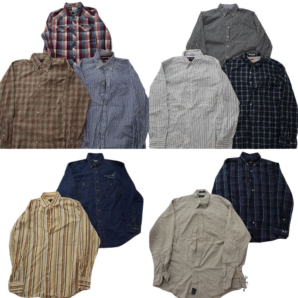 古着卸 まとめ売り ブランド 長袖シャツ 10枚セット ( メンズ M ) LEE リーバイス チャップス ノーティカ トミー 中古 古着 NE7864