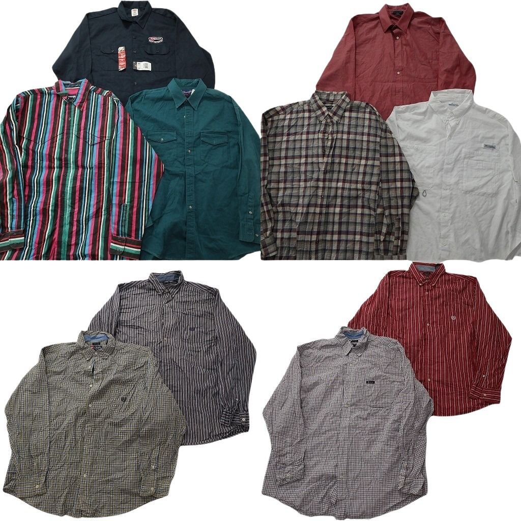 古着卸 まとめ売り ブランド 長袖シャツ 10枚セット ( メンズ 2XL ) ディッキーズ コロンビア ラングラー チャップス 中古 古着 NE7867