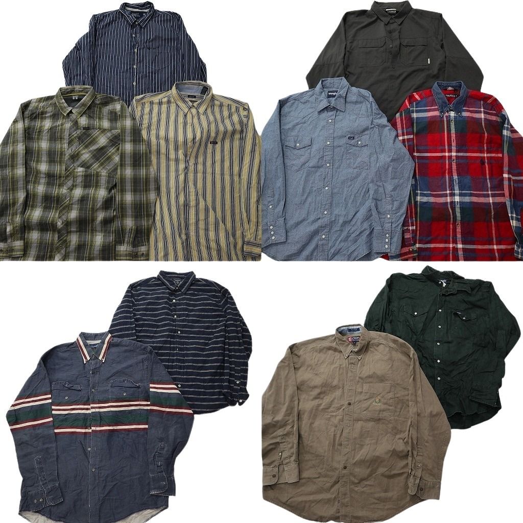 古着卸 まとめ売り ブランド 長袖シャツ 10枚セット ( メンズ XL ) コロンビア ラングラー ノーティカ 小文字タグ チャップス 中古 NE7872