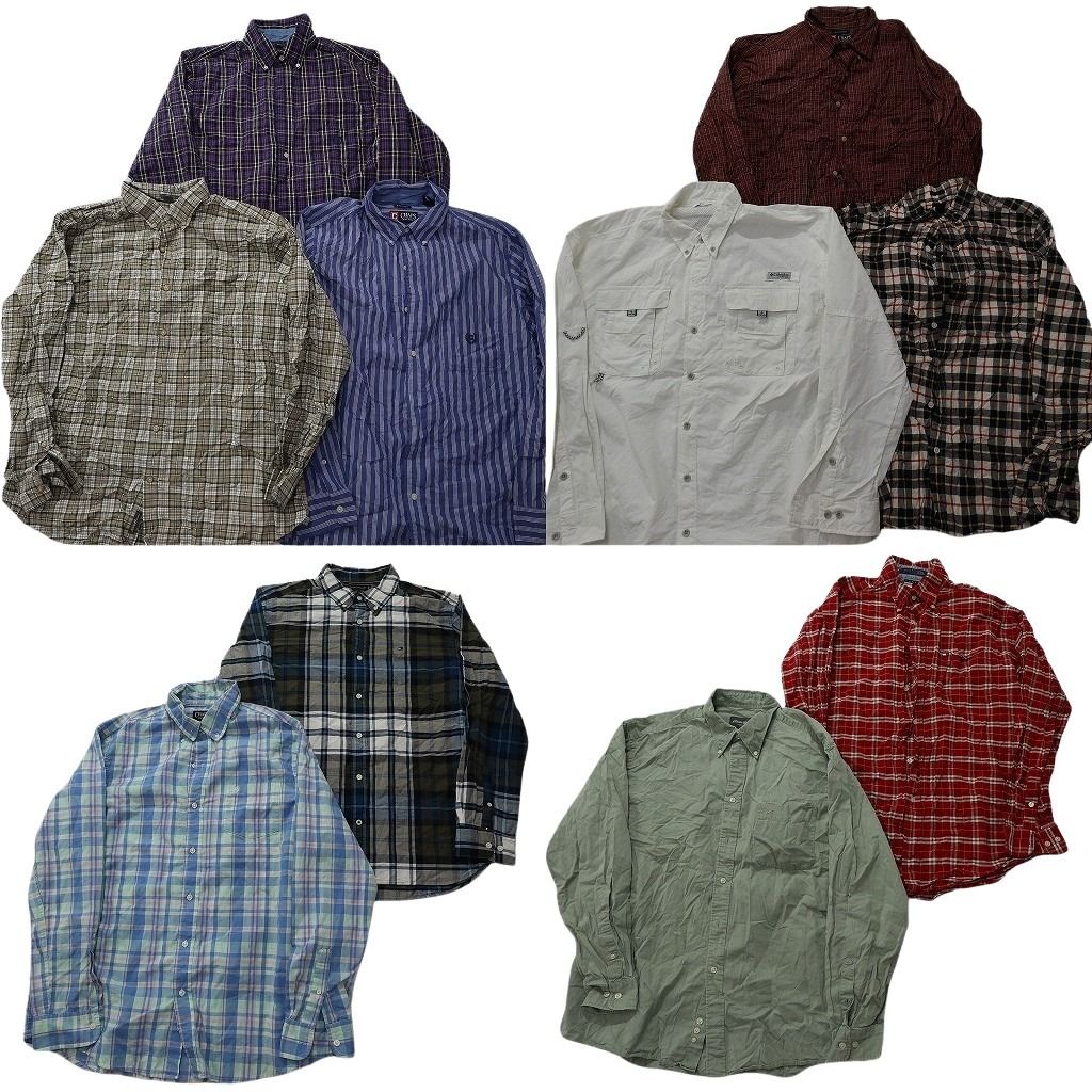 古着卸 まとめ売り ブランド 長袖シャツ 10枚セット ( メンズ L ) J.CREW エディーバウアー トミー フラッグタグ コロンビア 中古 NE7875