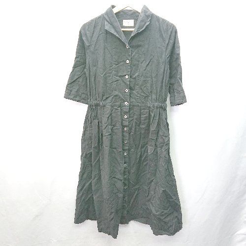 ◇ ◎ PLEASED CLOTHES サイドポケット シンプル 七分袖 ロング丈 ワンピース サイズMP ブラック レディース E 【1404240000186】