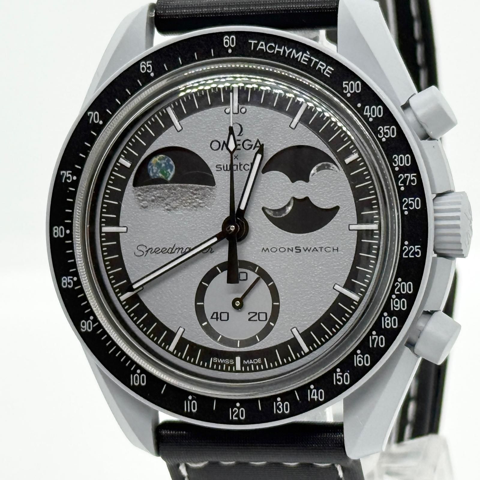 OMEGA オメガ ×スウォッチ スピードマスター ミッション トゥ アースフェイズ SO33M700 グレー QZ メンズ 腕時計 稼働品
