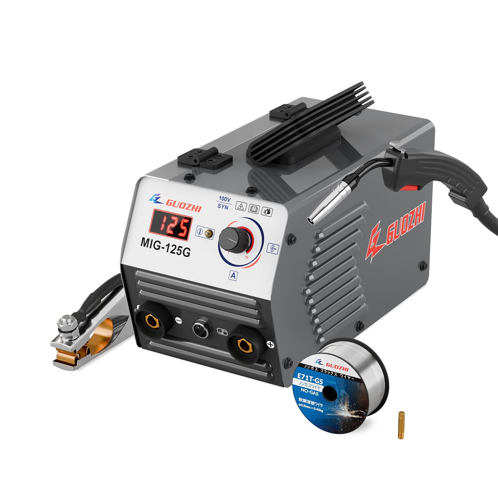 GZ GUOZHI 半自動溶接機 100v 溶接機 ノンガスワイヤー溶接 インバーター直流 定格使用率60% コンパクト 軽量 家庭用 電気溶接機 MIG-125Gwb 079f74bb