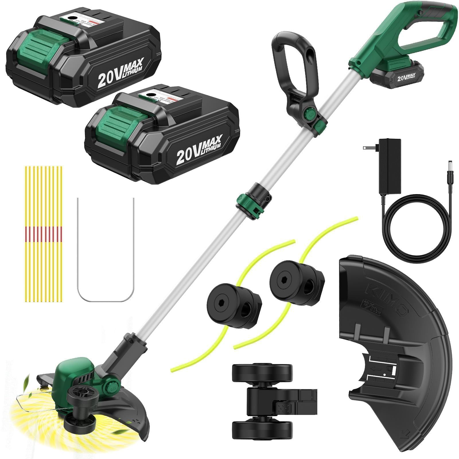 KIMO 充電式草刈り機【2026最強版 280mm切断幅】電動草刈機 充電式 ナイロンコード*2個 芝刈り機 93-125cm伸縮＆角度調整 2.5kg軽量 女性向け 高回転22000min-1 ナイロンロープ10本付き 2000mAhバッ 3a77bfc8