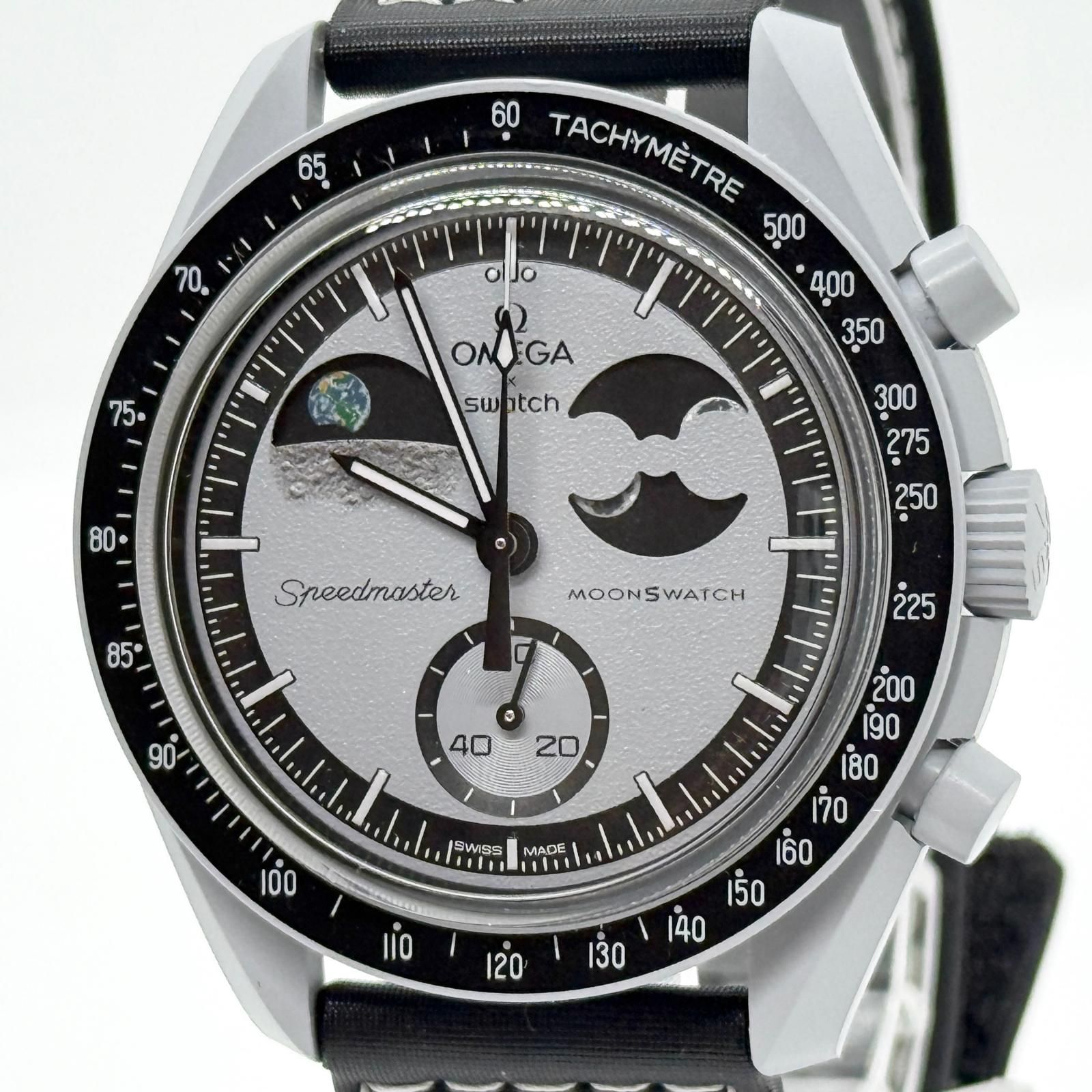 OMEGA オメガ ×スウォッチ スピードマスター ミッション トゥ アースフェイズ SO33M700 グレー メンズ 腕時計 稼働品