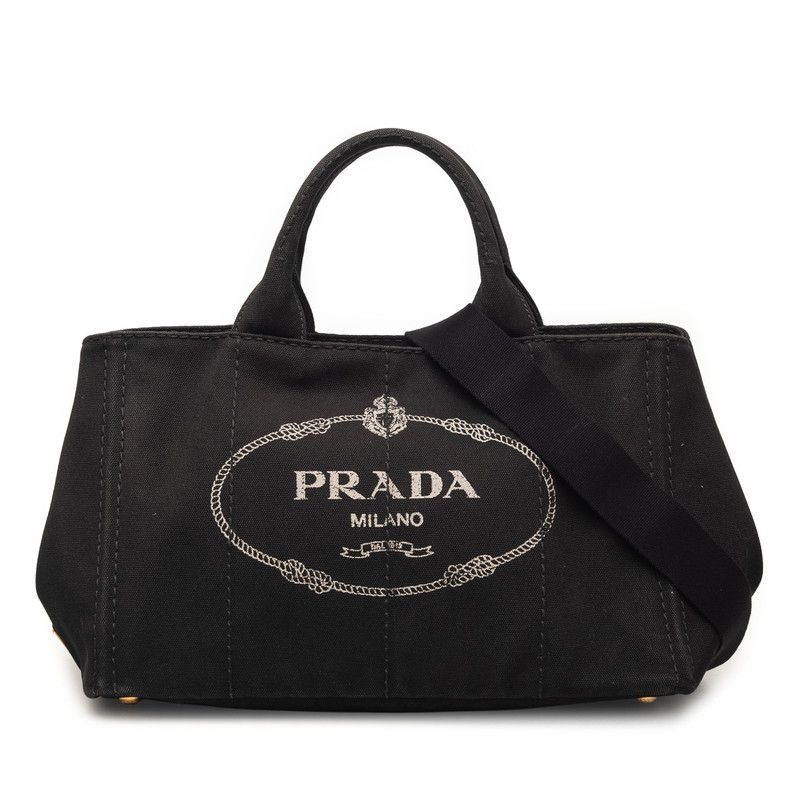 プラダ 三角ロゴプレート カナパ ラージ トートバッグ ショルダーバッグ 2WAY ブラック キャンバス レディース PRADA【1-0267358】