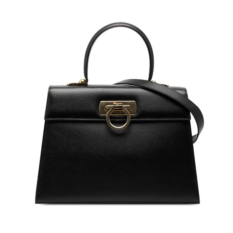 サルヴァトーレフェラガモ ガンチーニ ハンドバッグ ショルダーバッグ 2WAY AF-21 2181 ブラック レザー レディース Salvatore Ferragamo【1-0267520】