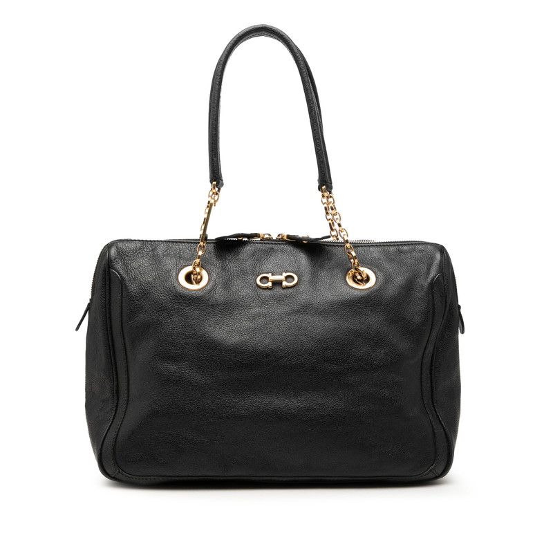 サルヴァトーレフェラガモ ダブルガンチーニ チェーン ショルダーバッグ ブラック レザー レディース Salvatore Ferragamo【1-0267945】