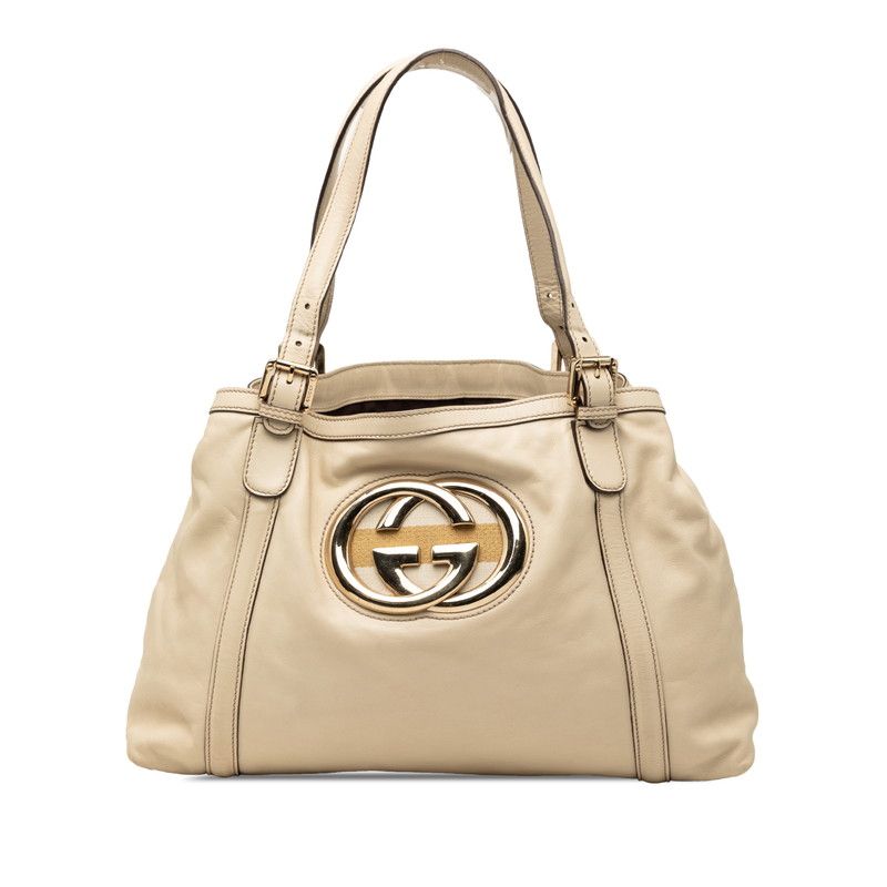 グッチ インターロッキングG ニューブリッド トートバッグ ショルダーバッグ 162094 アイボリー ベージュ レザー レディース GUCCI【1-0268069】