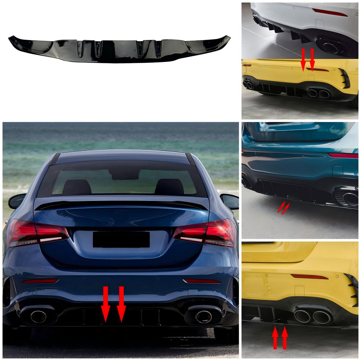 メルセデス・ベンツ Aクラス A-Class W177 A35 A45 AMG リアアンダースポイラー リアリップスポイラー PP製 ピアノブラック 外装アクセサリー スポーティ リアビュー演出 立体感アップ 傷隠し 保護 ドレスアップ 取り付けパーツ 高級感