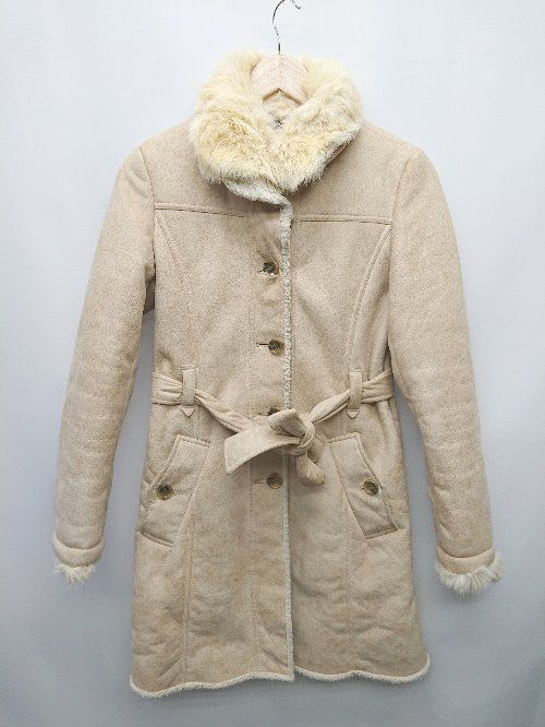 ◇ ◎ COMME CA DU MODE コムサデモード ラビットファー 2WAY 裏ボア 長袖 コート サイズ9 ベージュ レディース P 【1404250000220】