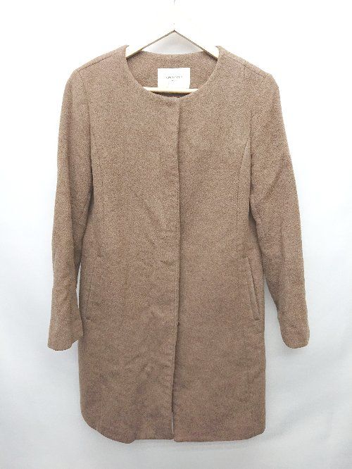 ◇ OPAQUE.CLIP オペーク ドット クリップ シンプル 通勤 長袖 ノーカラーコート サイズ38 ブラウン レディース P 【1404250014524】