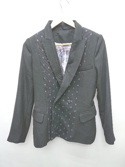 ◇ Machismo 総柄 ダブルボタン 肩パット 長袖 ジャケット サイズＭ ブラック レディース P 【1404250012155】