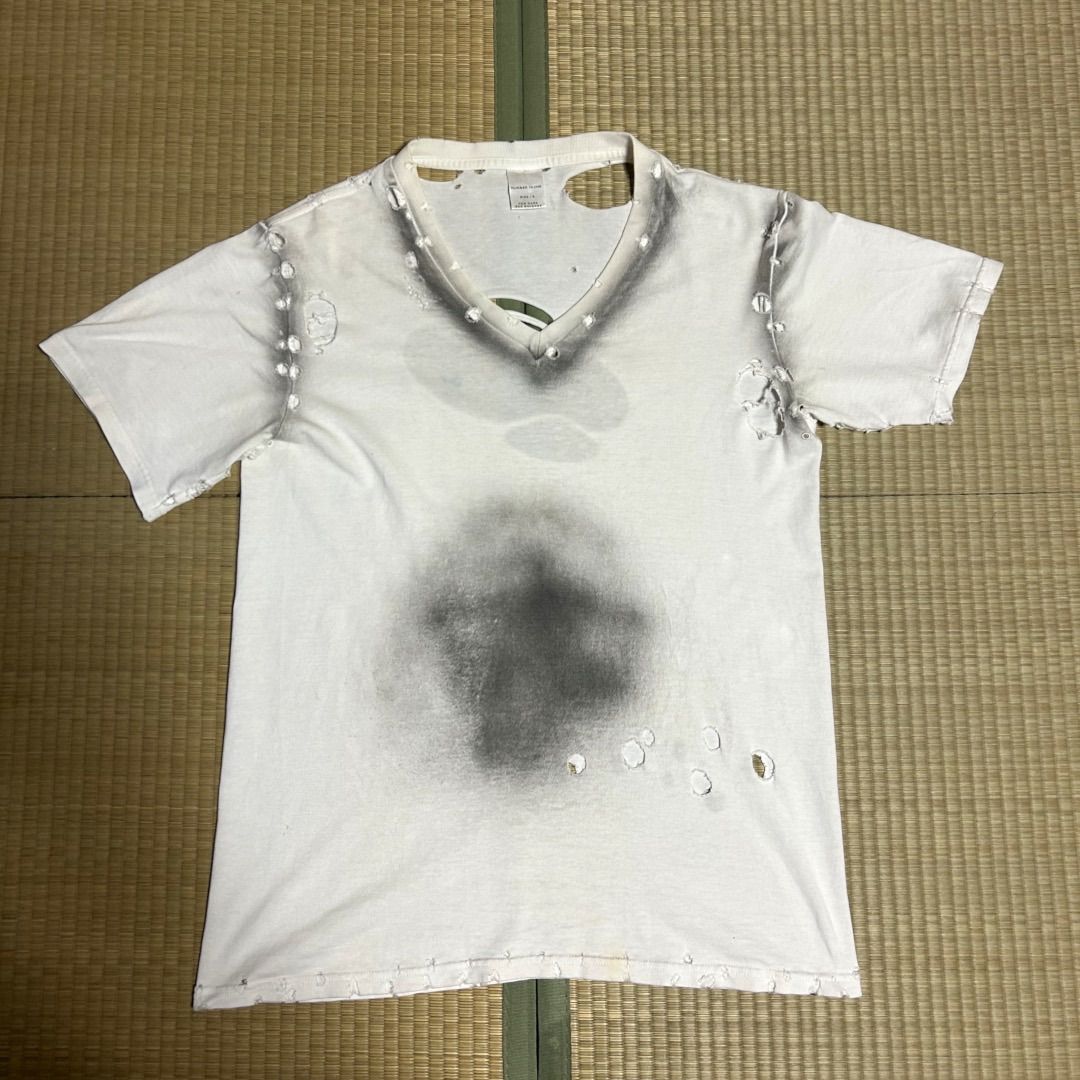 NUMBER(N)INE Tシャツ 02SS モダンエイジ期 アーカイブ オーバル加工 Vネック ハードダメージ クラッシュ グランジ