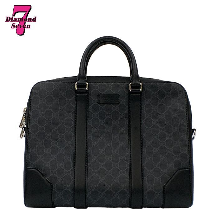 【中古】GUCCI グッチ GGスプリーム ビジネスバッグ ブリーフケース ショルダーバッグ 474135 ブラック 黒 グレー 2way メンズ オフィス 通勤 フォーマル