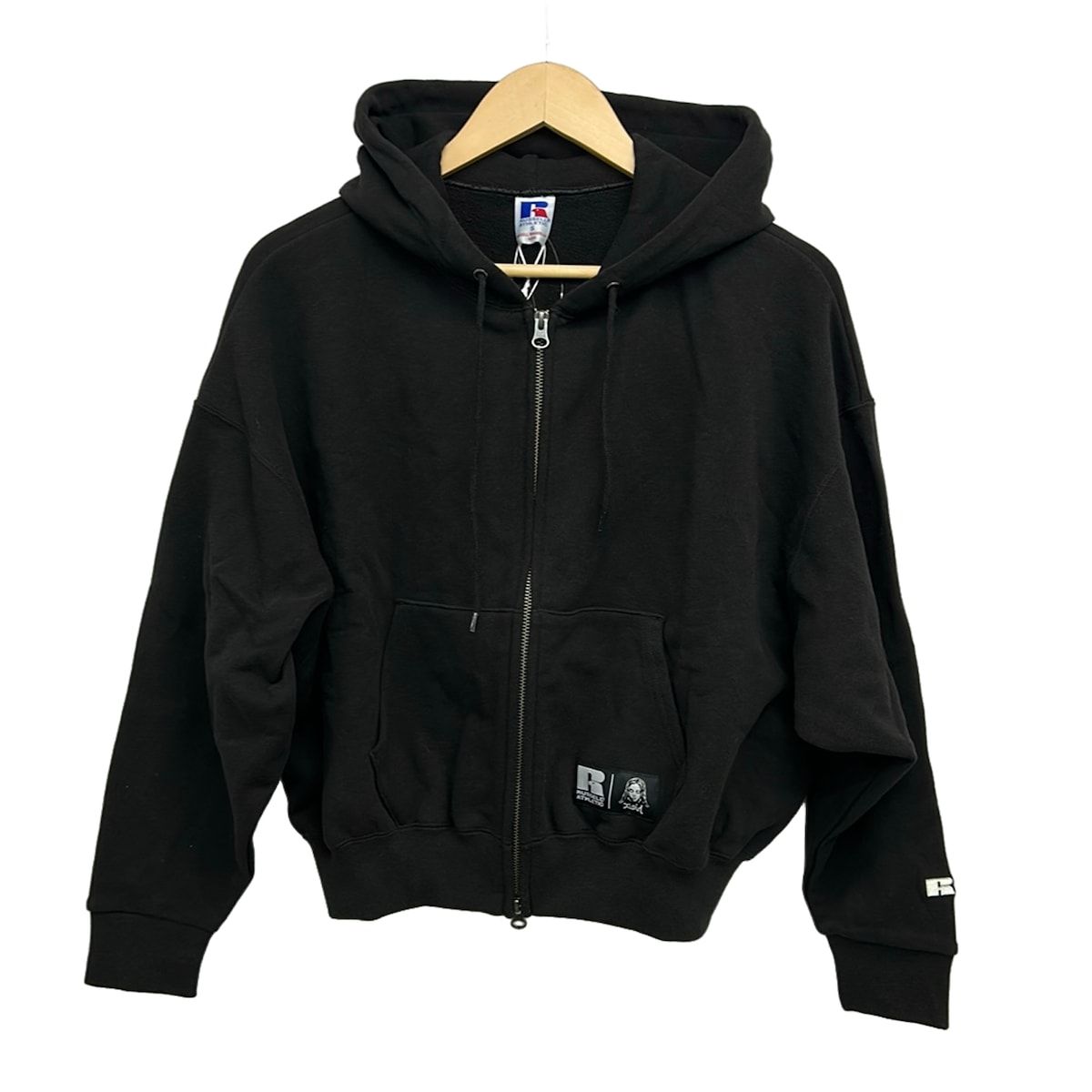 X-GIRL(エックスガール) パーカー サイズS レディース美品 - 黒×白 長袖/×RUSSELL ATHLETIC