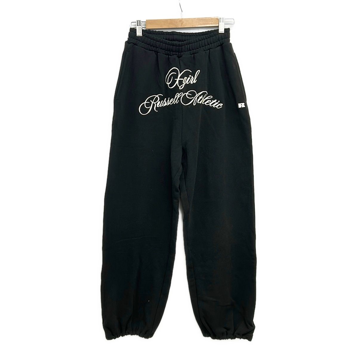 X-GIRL(エックスガール) パンツ サイズS レディース美品 - 黒×白 フルレングス/×RUSSELL ATHLETIC