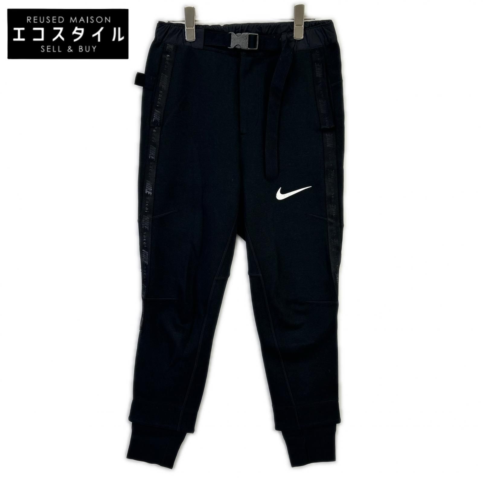 NIKE　ナイキ　×sacai CZ4698-010 ブラック コットン混 サイドロゴテープ ベルテッド テックフリース イージースウェットパンツ　XS