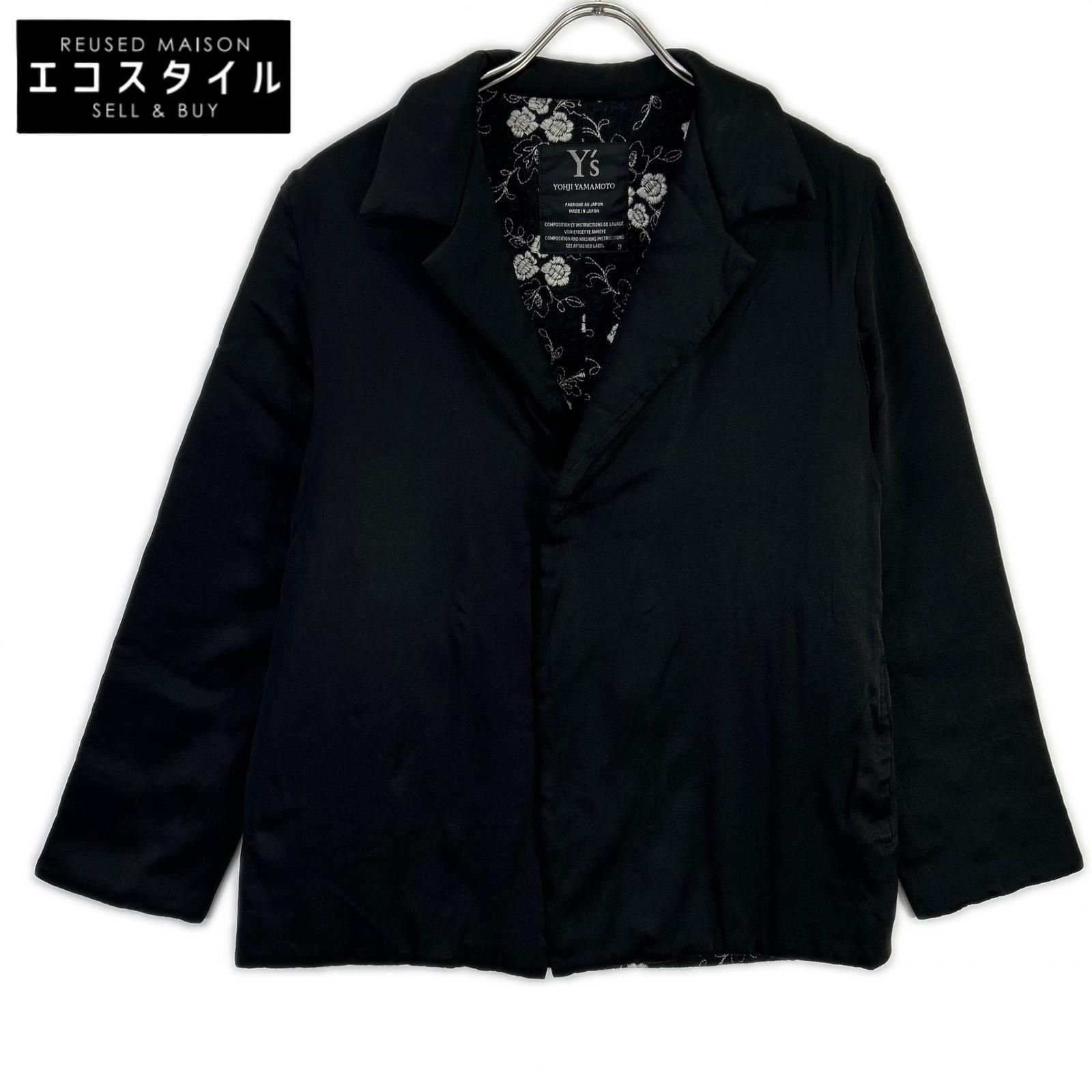 Y's　ワイズ　YL-J25-830 ブラック シルク×ウール ボタニカルデザイン パテッド1B ジャケット　3