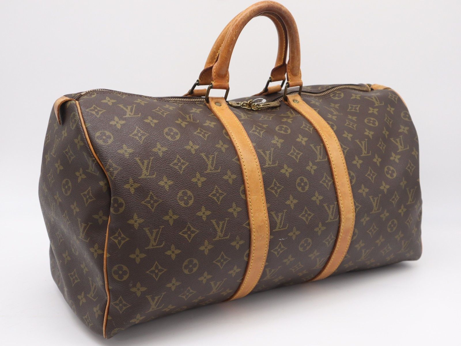 ★3日以内返品可★ LOUIS VUITTON ルイ・ヴィトン モノグラム キャンバス キーポル50 M41426 ボストンバッグ ブラウン コーティングキャンバス レザー メンズ