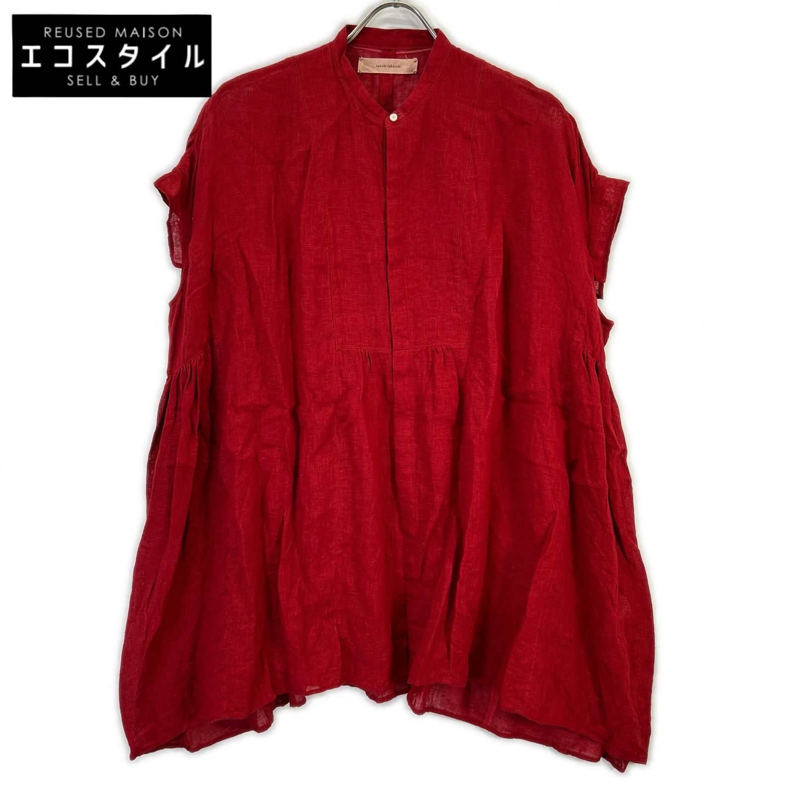 suzuki takayuki　スズキタカユキ　S231-14 レッド リネン band-sleeve tunic バンドスリーブチュニック