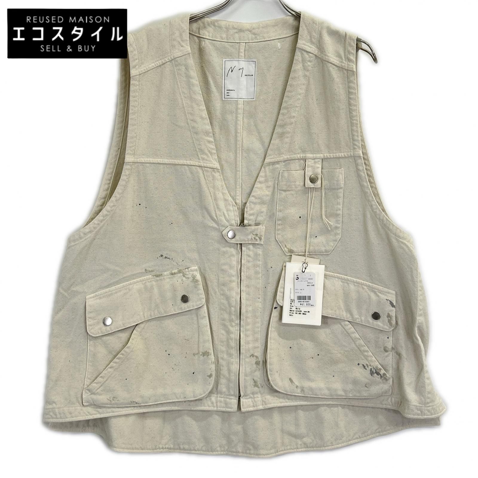 ANCELLM　アンセルム　26SS ANC-JK82 ホワイト ペイント加工 C/R DUCK UTILITY VEST　2