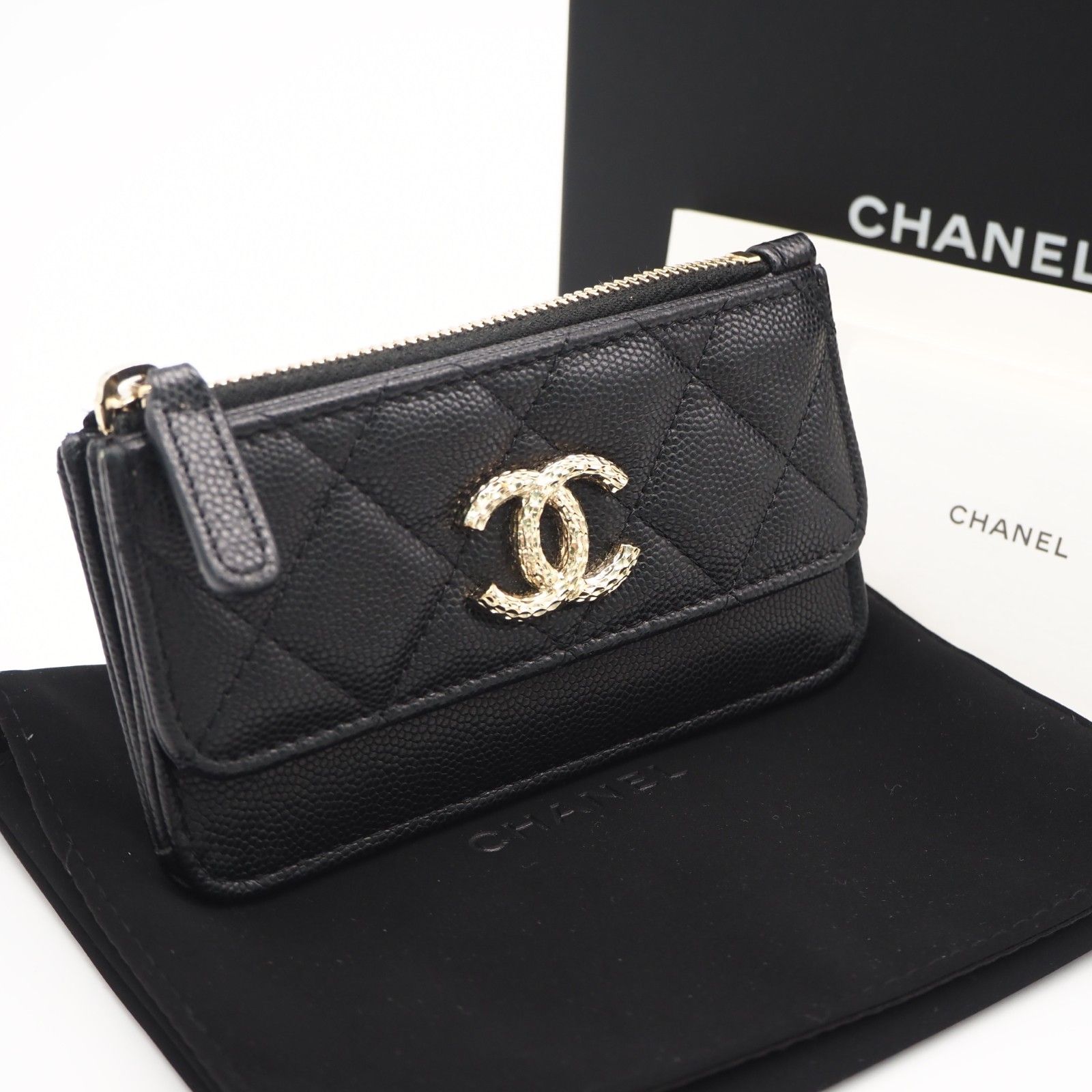 ★3日以内返品可★ 極美品 CHANEL シャネル マトラッセ コインケース AP4314 コインケース ブラック ゴールド キャビアスキン レディース
