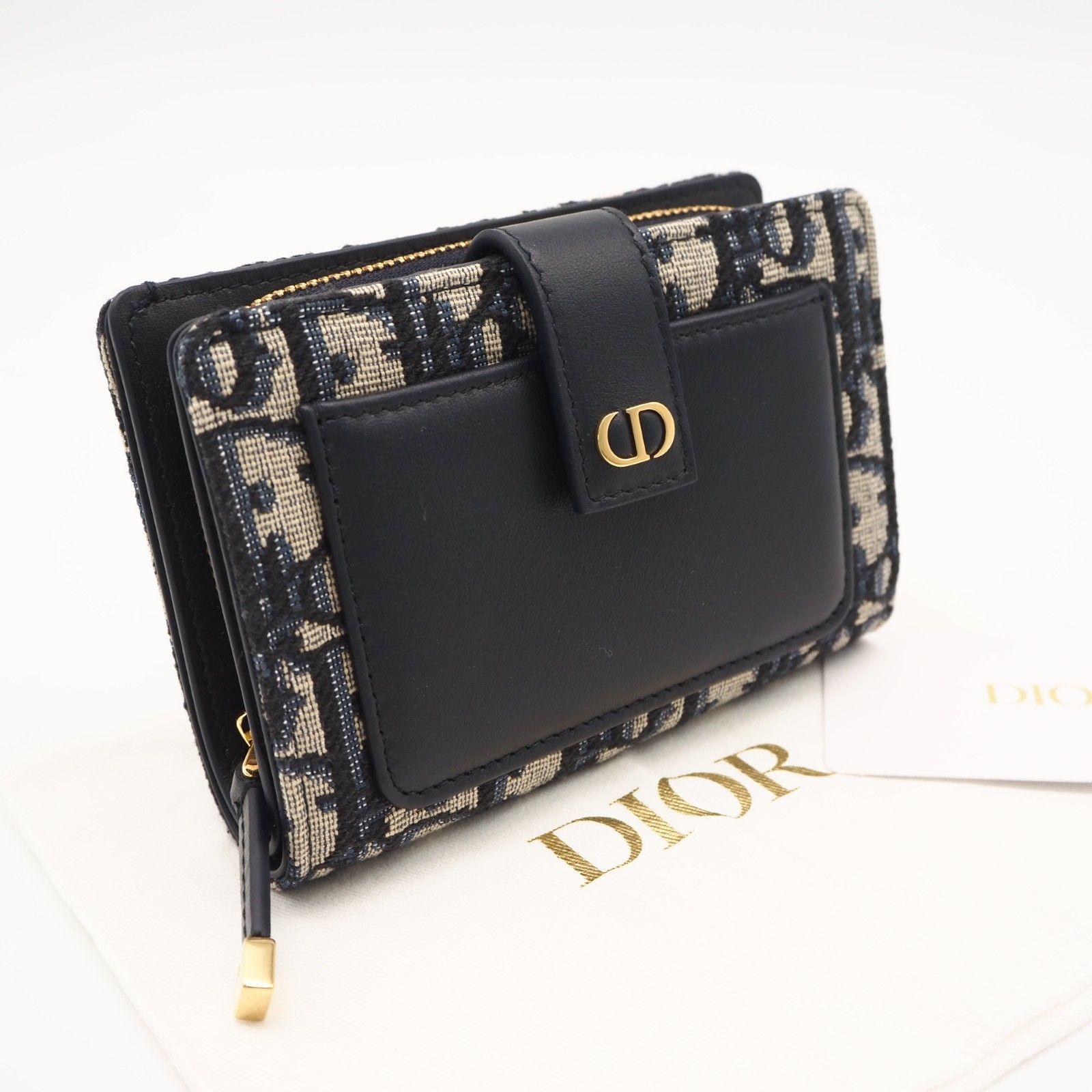 ★3日以内返品可★ 極美品 Christian Dior クリスチャンディオール ディオール オブリーク ジャカード & スムースカーフスキン 30 Montaigne Dittany ウォレット S2361UNKO_M928 二つ折り財布 ネイビー