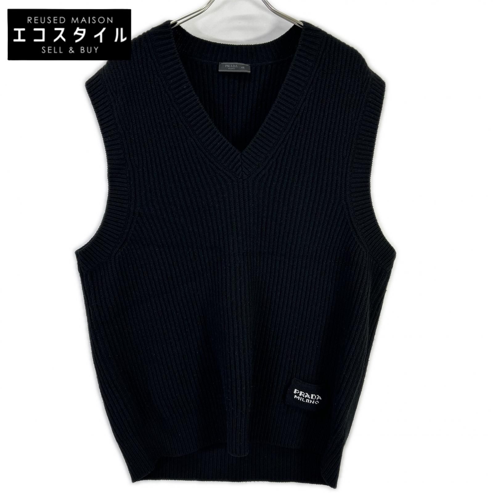 PRADA　プラダ　UMT409 21年製 ブラック ロゴニットベスト　46