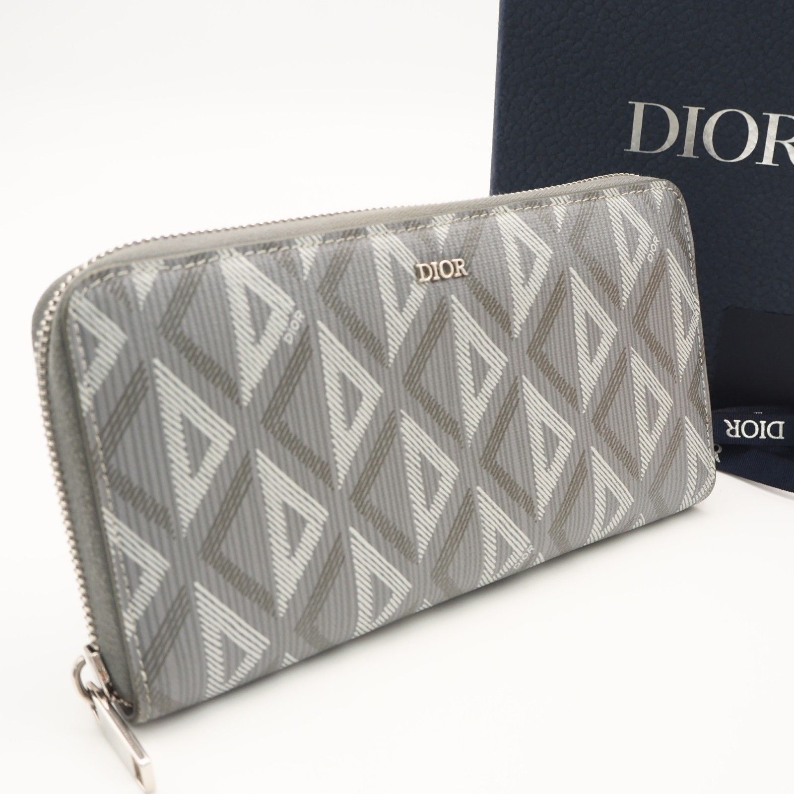 ★3日以内返品可★ 美品 Dior ディオール CD Diamond ロングジップウォレット 2ESBC252DCO_H42E 長財布 グレー コーティングキャンバス レザー メンズ 37,980円