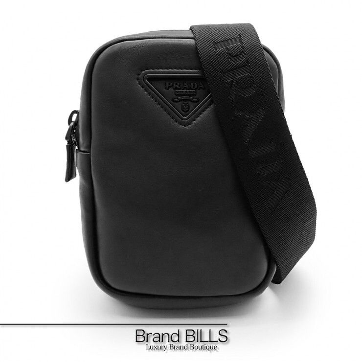 未使用品 PRADA プラダ ショルダーバッグ 2ZT027 トライアングルロゴ レザー ブラック メンズ