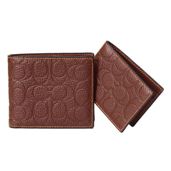 コーチ メンズ 財布 COACH レザー シグネチャー 型押し スリーインワン コンパクト ID カードケース付き 2点セット 二つ折り財布 ビンテージブラウン CCG33