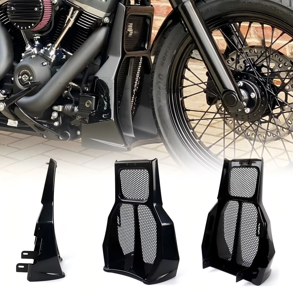 【送料無料】ハーレー(Harley) M8ソフテイル(ローライダーS/ST/ストリートボブ/ファットボブ/ファットボーイ)用フロントスポイラー&ロアフェアリング ABS製ブラック ダウンフォース・安定性UP・耐衝撃・傷防止・ドレスアップ効果抜群 簡単取付高耐久