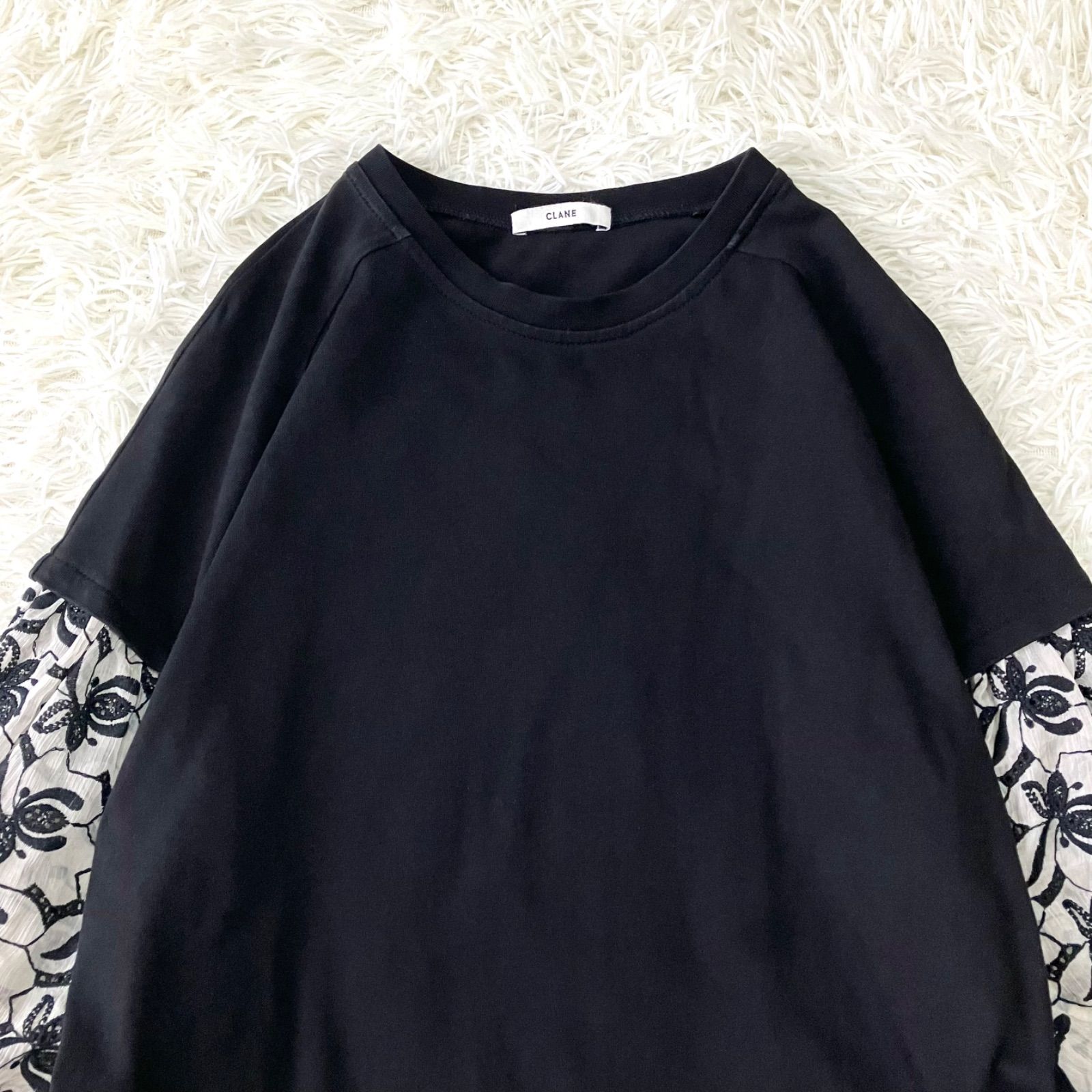 CLANE FLOWER LACE MIX ONE PIECE ロングワンピース 花柄刺繍 シアー 