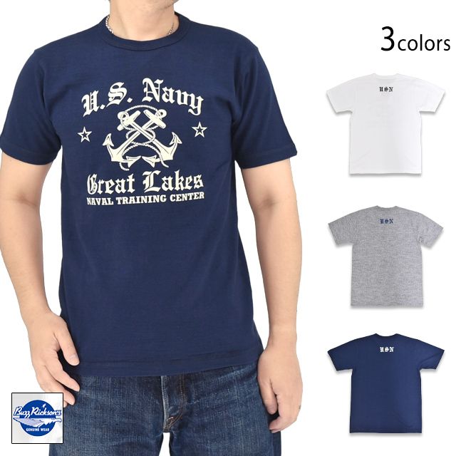 スラブヤーン半袖Tシャツ「U.S. NAVY GREAT LAKES」◆BUZZ RICKSON'S