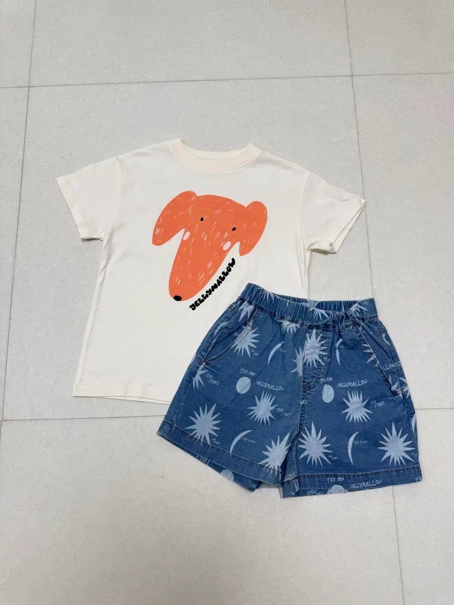 未使用) JELLYMELLO 犬 半袖 デニムショートパンツ 110