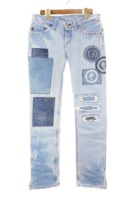 ヒステリックグラマー HYSTERIC GLAMOUR USED加工 パッチ デニム パンツ ジーンズ Mサイズ ブルー 青 【ブランド古着ベクトル】【中古】260514