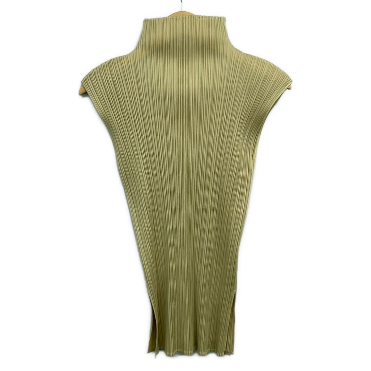 PLEATS PLEASE(プリーツプリーズ) ノースリーブカットソー サイズ3 L レディース美品 - ライトイエロー ハイネック/プリーツ/ロング丈