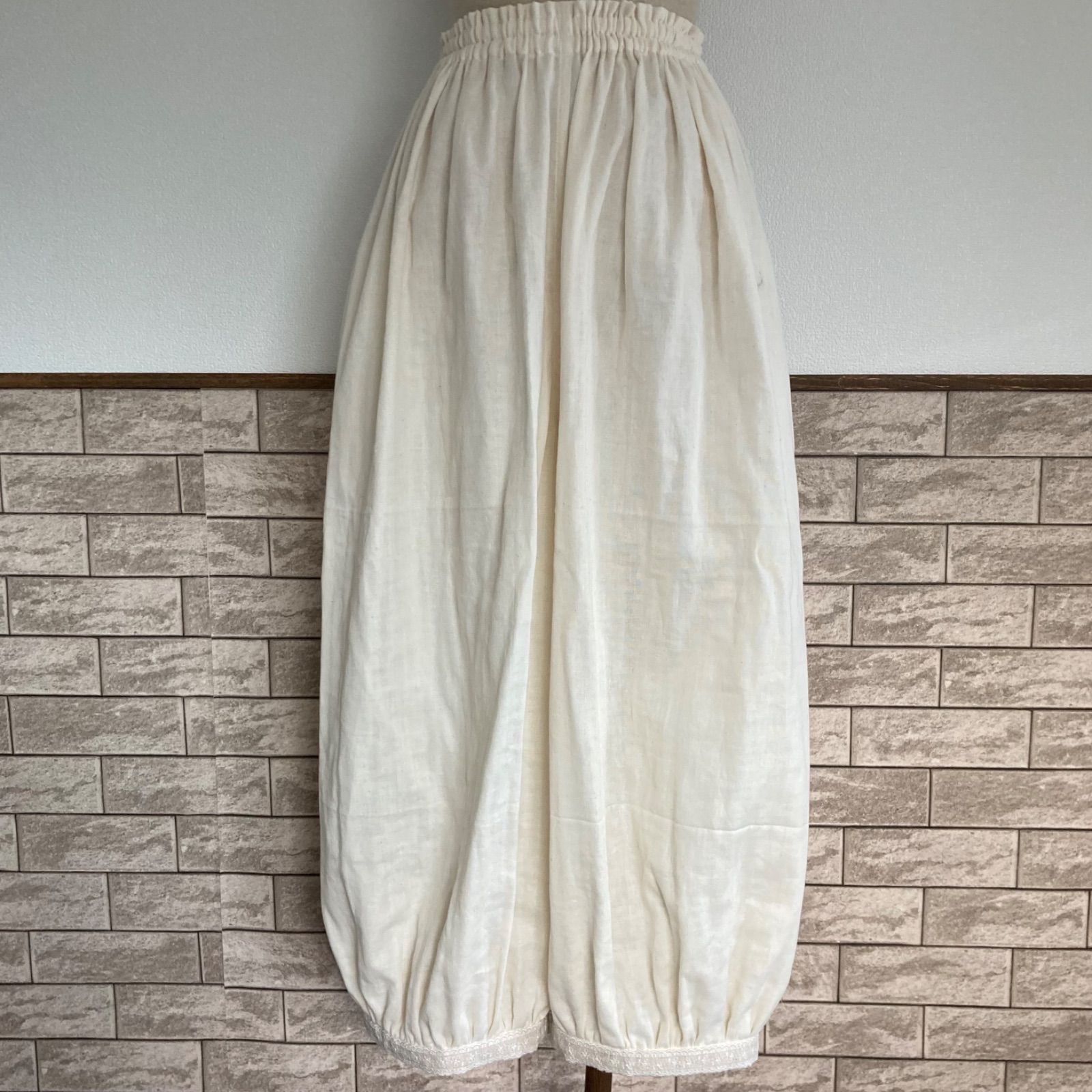 Ｗガーゼ▷ギャザーペチパンツ　バルーン型　生成　ドロワーズ