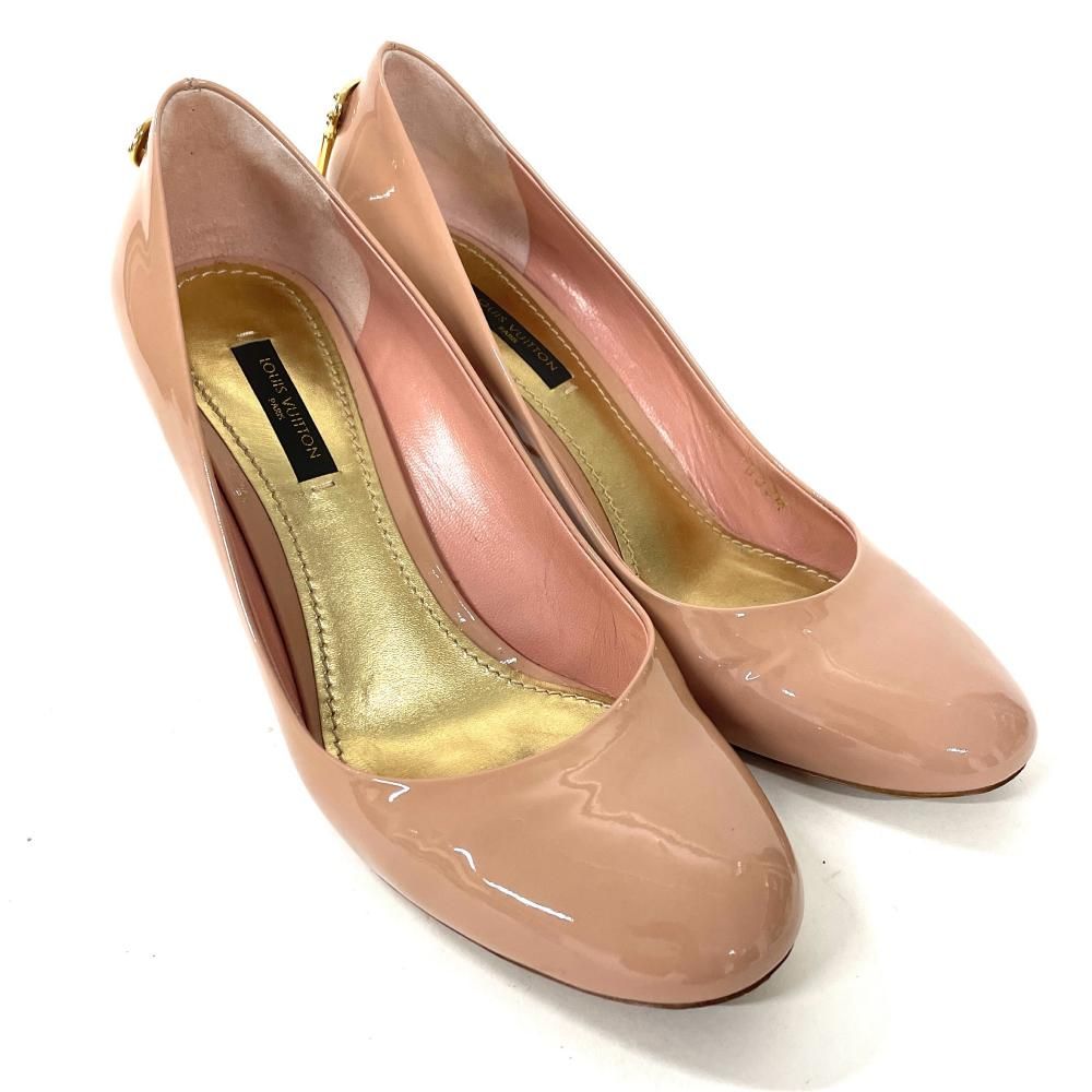 ルイヴィトン LOUIS VUITTON パドロックチャーム ヒール パンプス エナメル ピンク 23.5cm【中古】