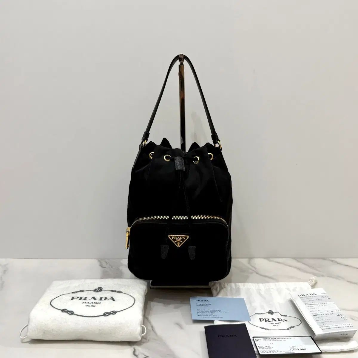 PRADA デュエット Re-Nylon 三角ロゴ バケットバッグ 1BH038 ブラック