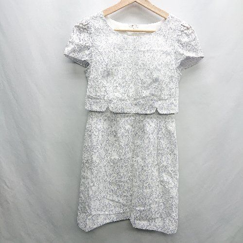 ◇ LAISSE PASSE 花柄レース ボーダー柄 半袖 ショート丈 ワンピース サイズ36 ホワイト パープル レディース E 【1406050091798】