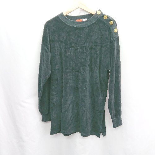 ◇ Liz & Co. クルーネック 無地 ベロア風 カジュアル 長袖 カットソー サイズM ブラック レディース E 【1406050090593】