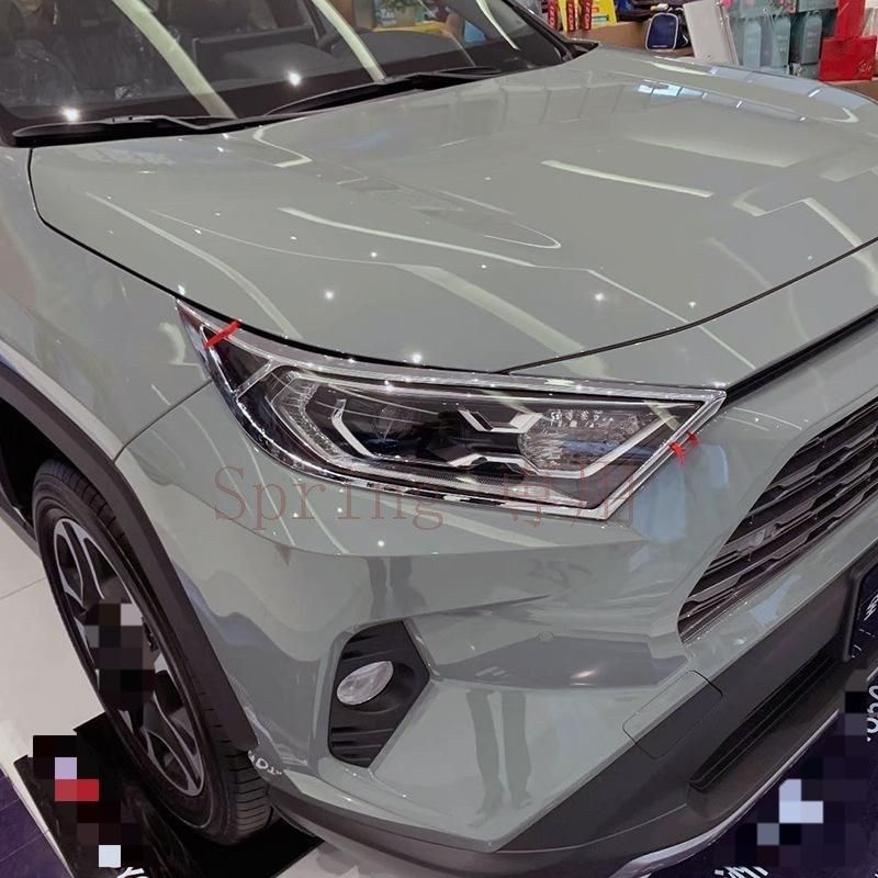 20-24年式RAV4 大灯眉ライトプレートフレーム ABS素材 フロントライト装飾パーツ シルバー 2点セット 背面粘着テープ式 取り付け簡単 F