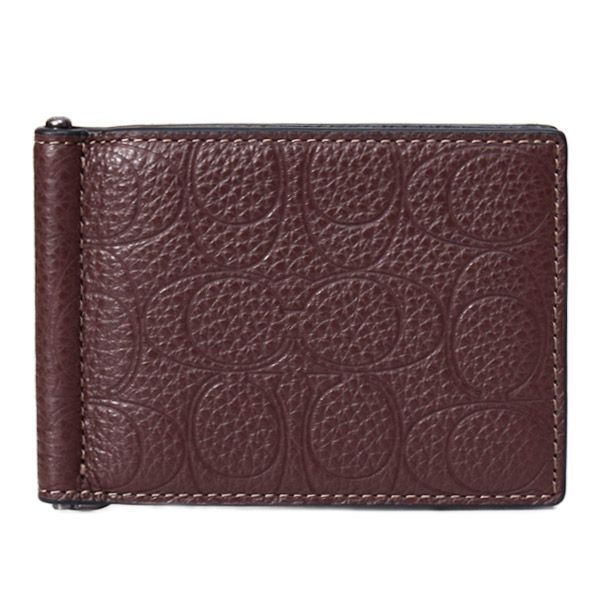 コーチ メンズ 財布 COACH レザー シグネチャー 型押し マネークリップ スリム ビルフォールド 二つ折り カードケース 財布 メイプル CDD01