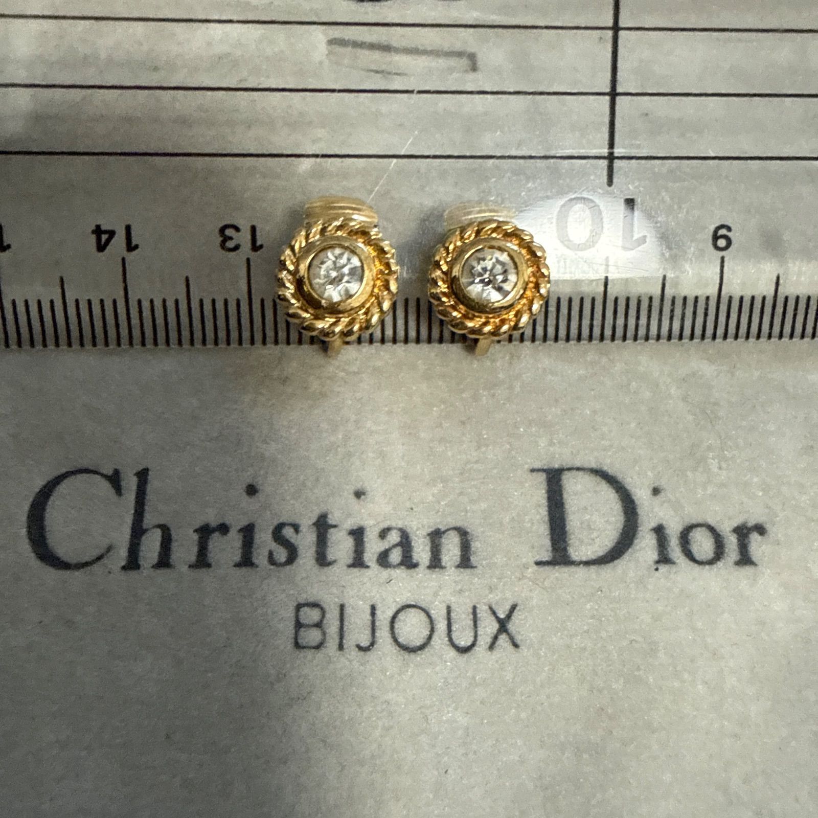 Christian Dior クリスチャンディオール 1粒ラインストーン付きイヤリング ゴールドカラー ビンテージ